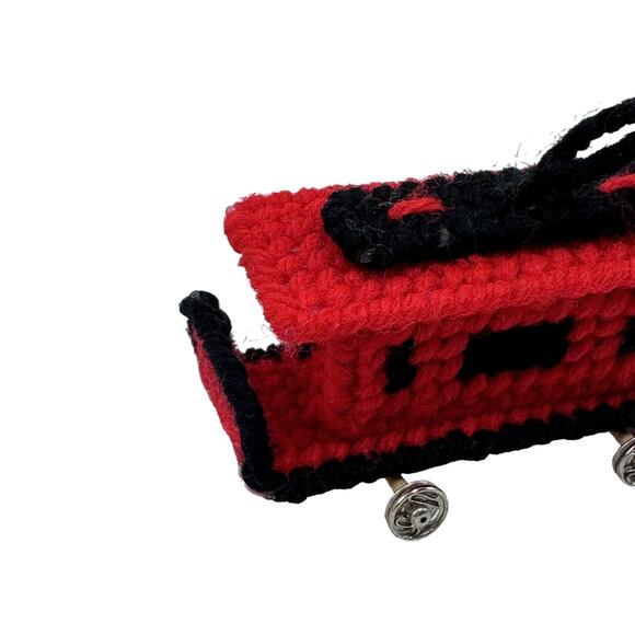 Caboose Train Cross Stitch Christmas Ornament Handmade‎ Red Black Vintage - Picture 4 of 6